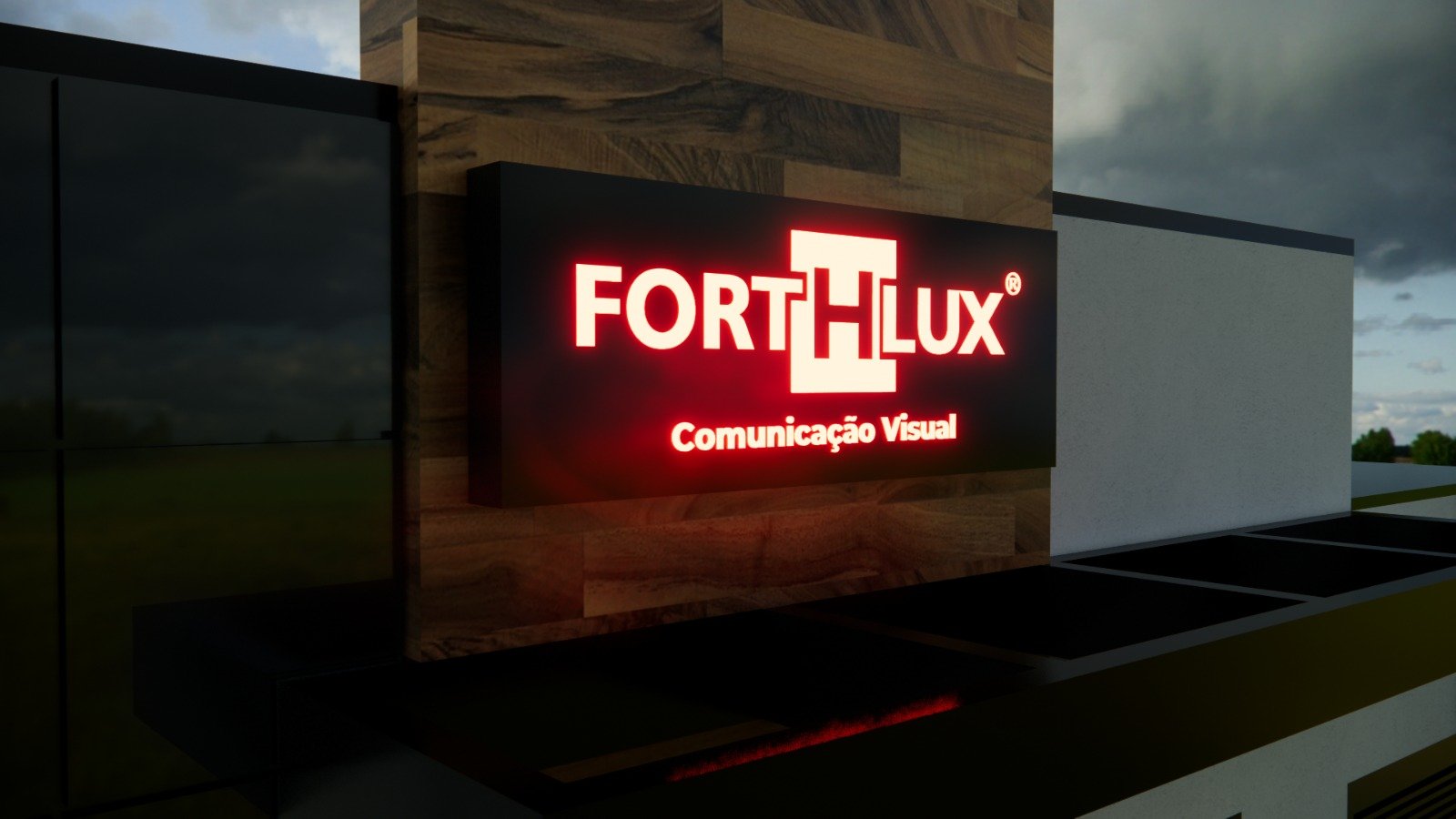 painel em acm fORTHLUX com logo vazado